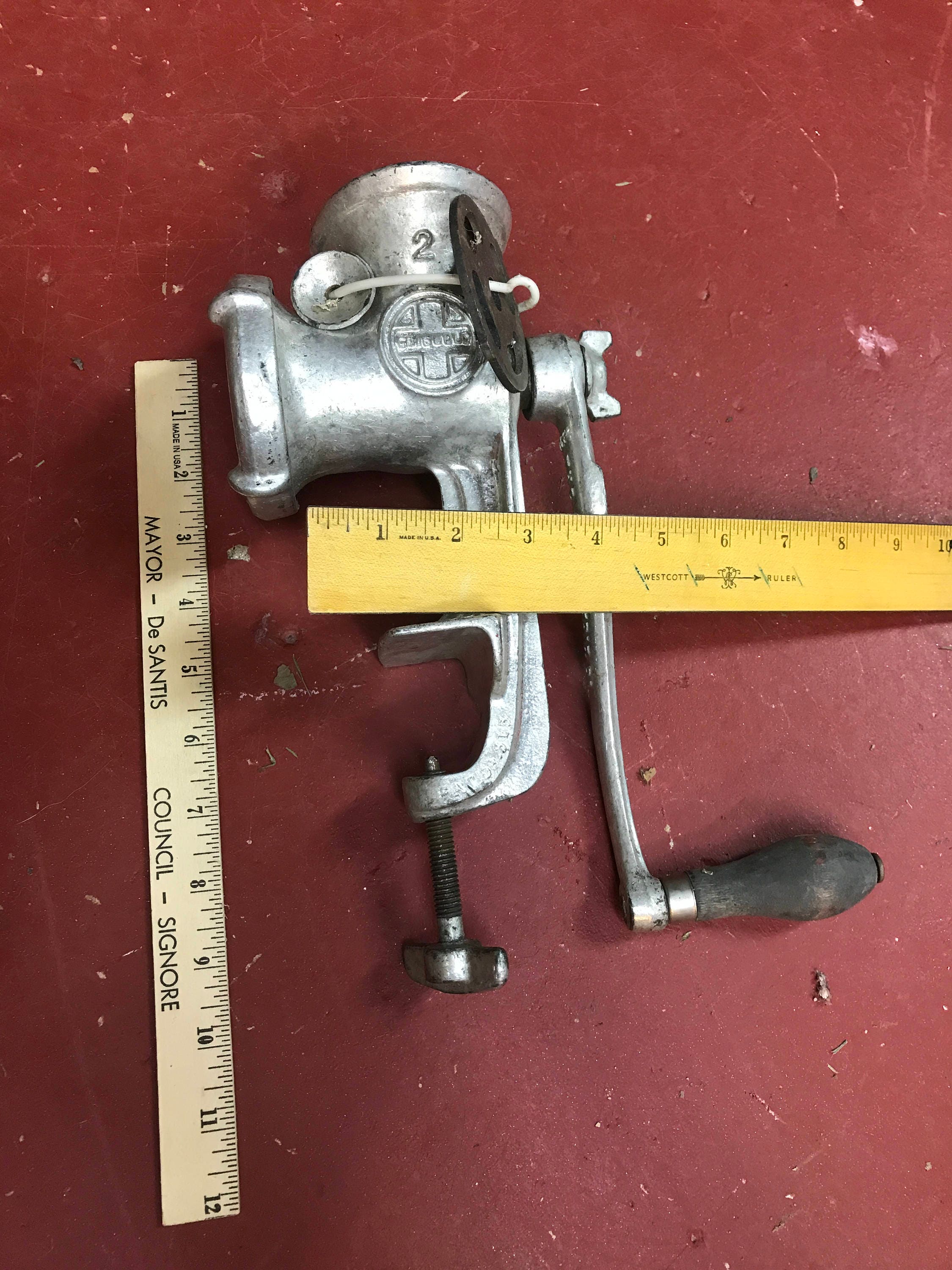 Griswold hand grinder, vintage farmhouse kitchen meat grinder