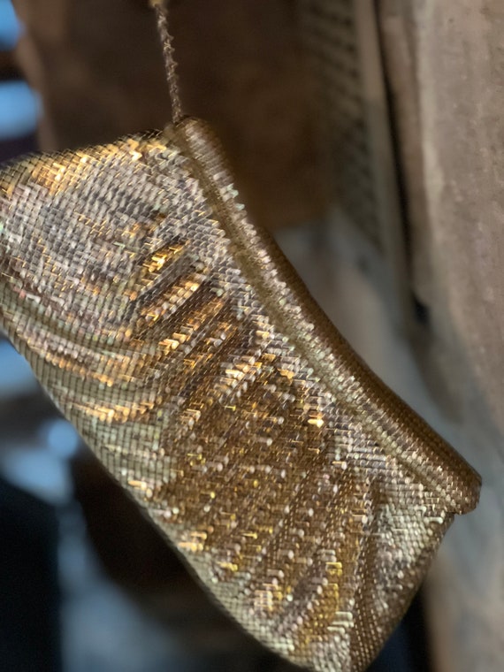 Gold Clutch Handbag,  Whiting and David Metal Mesh - image 2