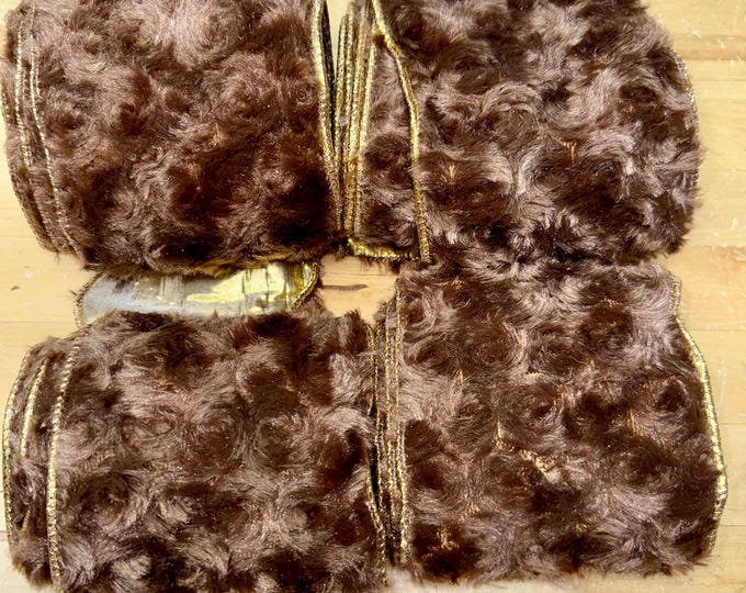 Brown Faux Fur Gold Ribbon Trim Holiday Home Decoration Gift Decor
