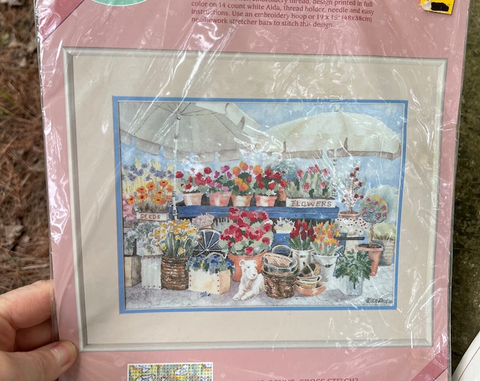 Cross Stitch Kit, No Counting Flower Market Needlecraft Project, From The Heart