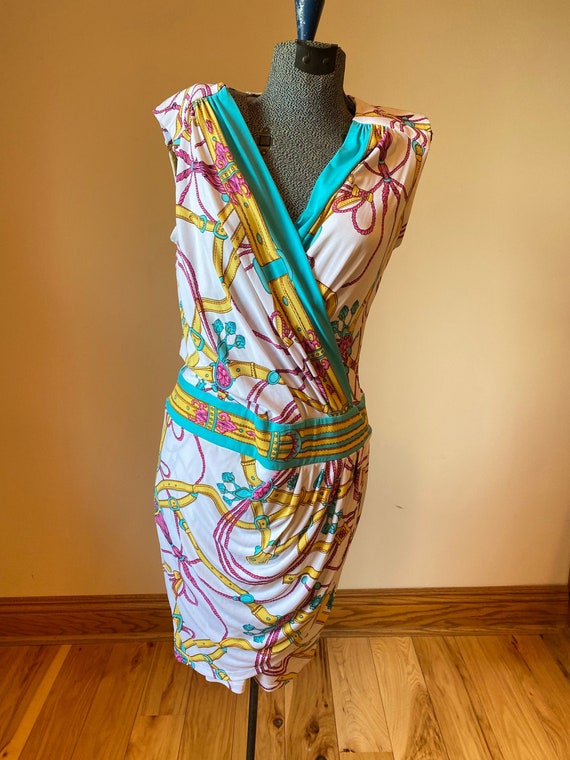 Summer faux wrap dress, baroque print casual elega