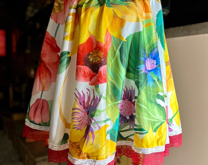 Colorful Flower Skirt, Garden Party Outfit, Boho Flowy Skirt