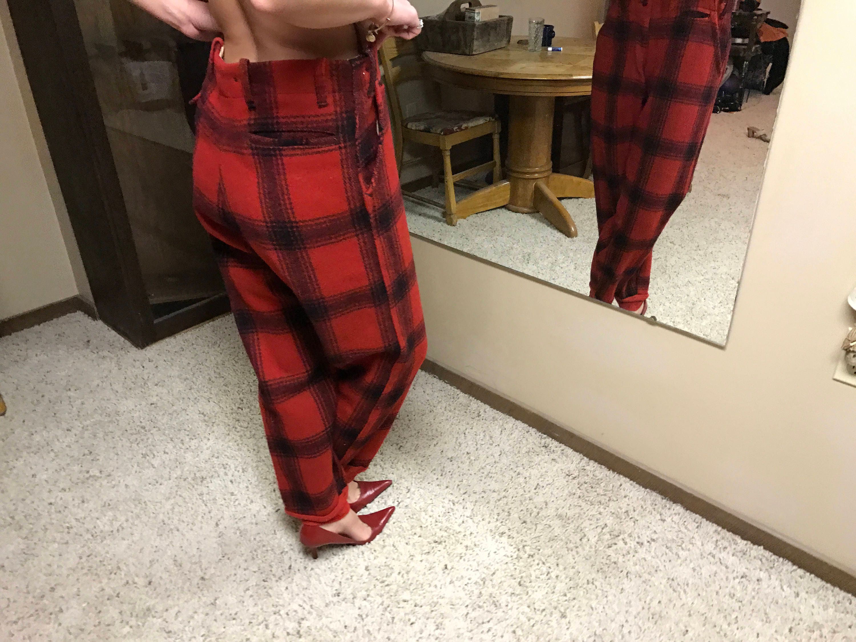 Vintage Red & Black Plaid Pajama Pants M Retro Camping Hunting