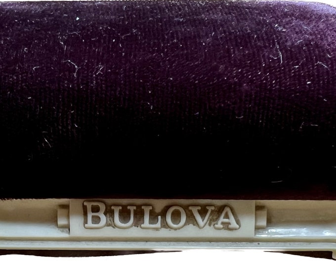 Bulova Watch Box Fifth Avenue New York, Vintage Purple Velvet Wristwatch or Bracelet Storage, Jeweler Advertising