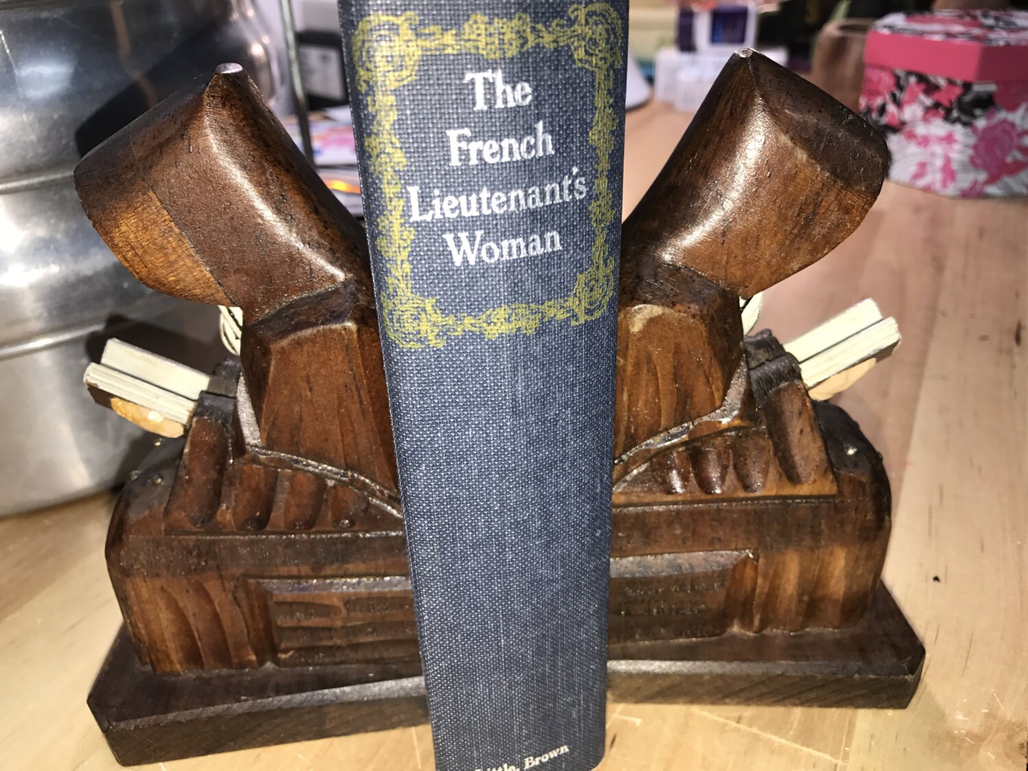 Carved Wood Monk Bookends Vintage