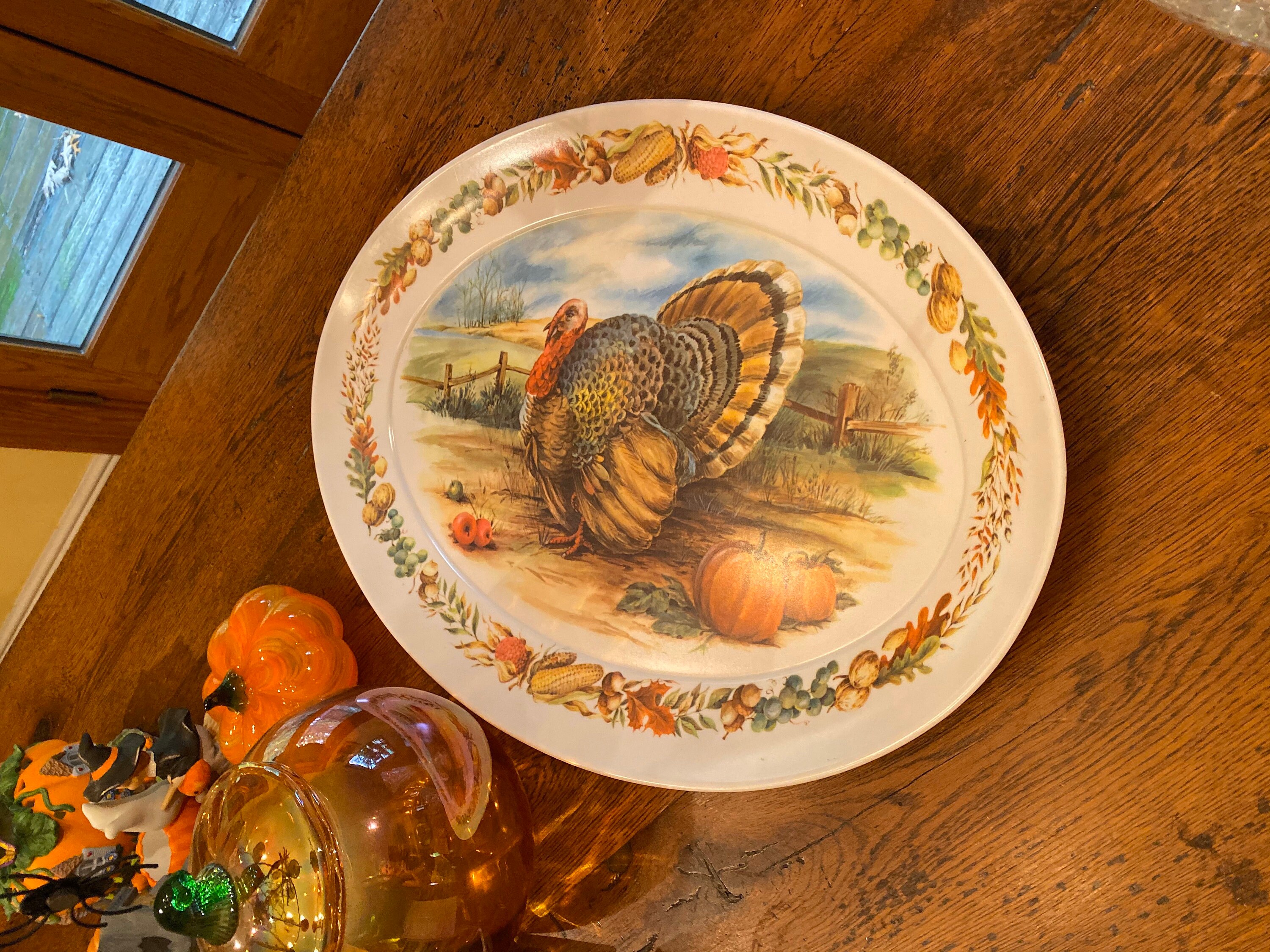 Thanksgiving Turkey Serving Platter, Large Decorative Vintage
