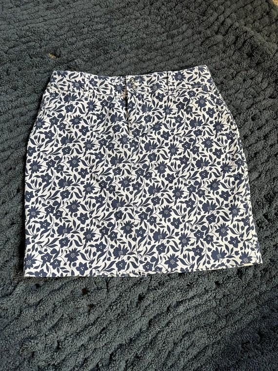 Floral Skirt, Summer Casual Skirt White with Blue 