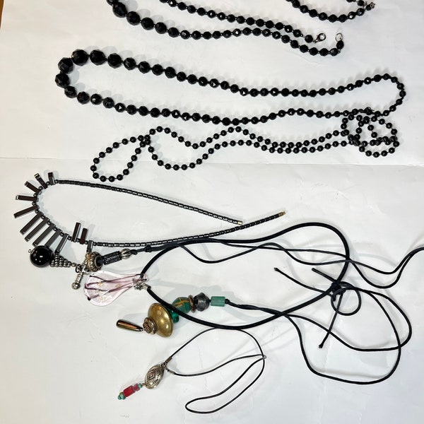 Vintage Black Necklaces Lot, Gothic Costume Jewelry, Funeral Necklaces