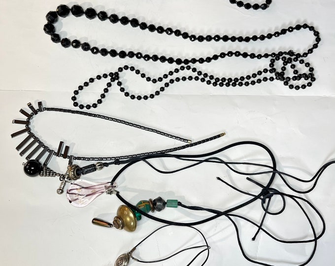 Vintage Black Necklaces Lot, Gothic Costume Jewelry, Funeral Necklaces