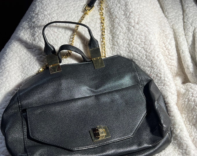 Black and Gold Leather Handbag, Heavy Duty Purse
