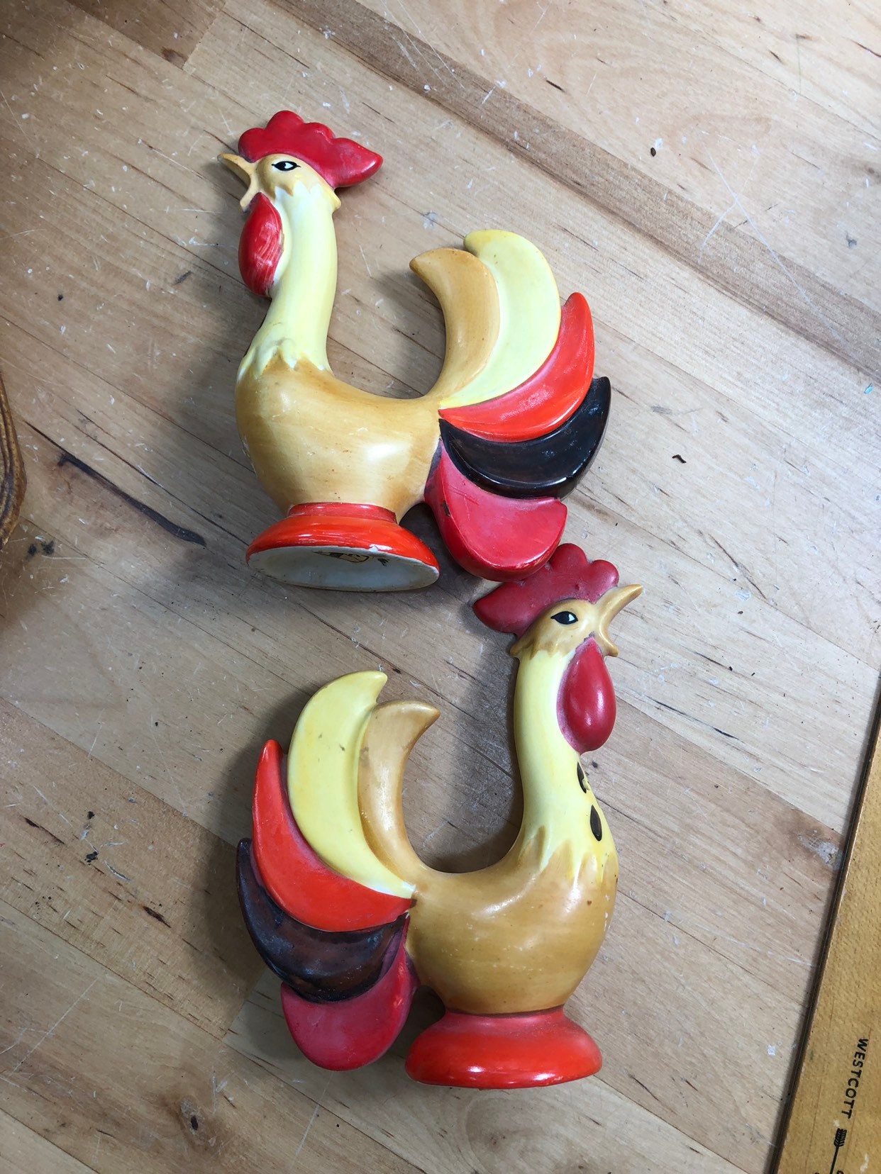 Rooster Salt and Pepper Shaker Set, Mid Century Holt Howard Roosters
