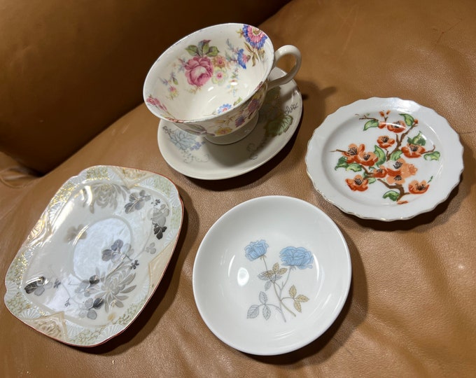 Cachepot for Plants, Small Vintage Plates, Floral China Saucers