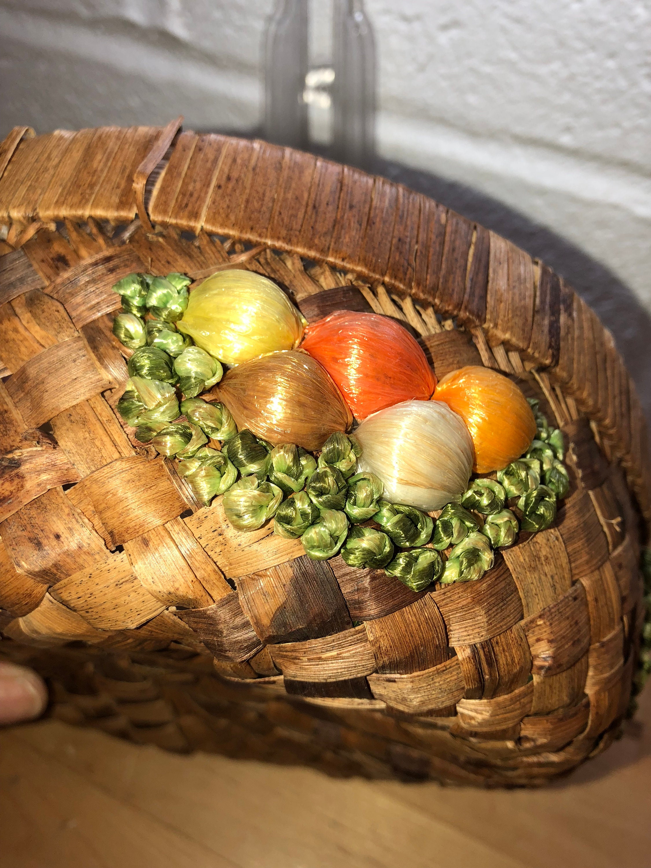 Handmade Straw Island Basket, colorful fruit gift basket