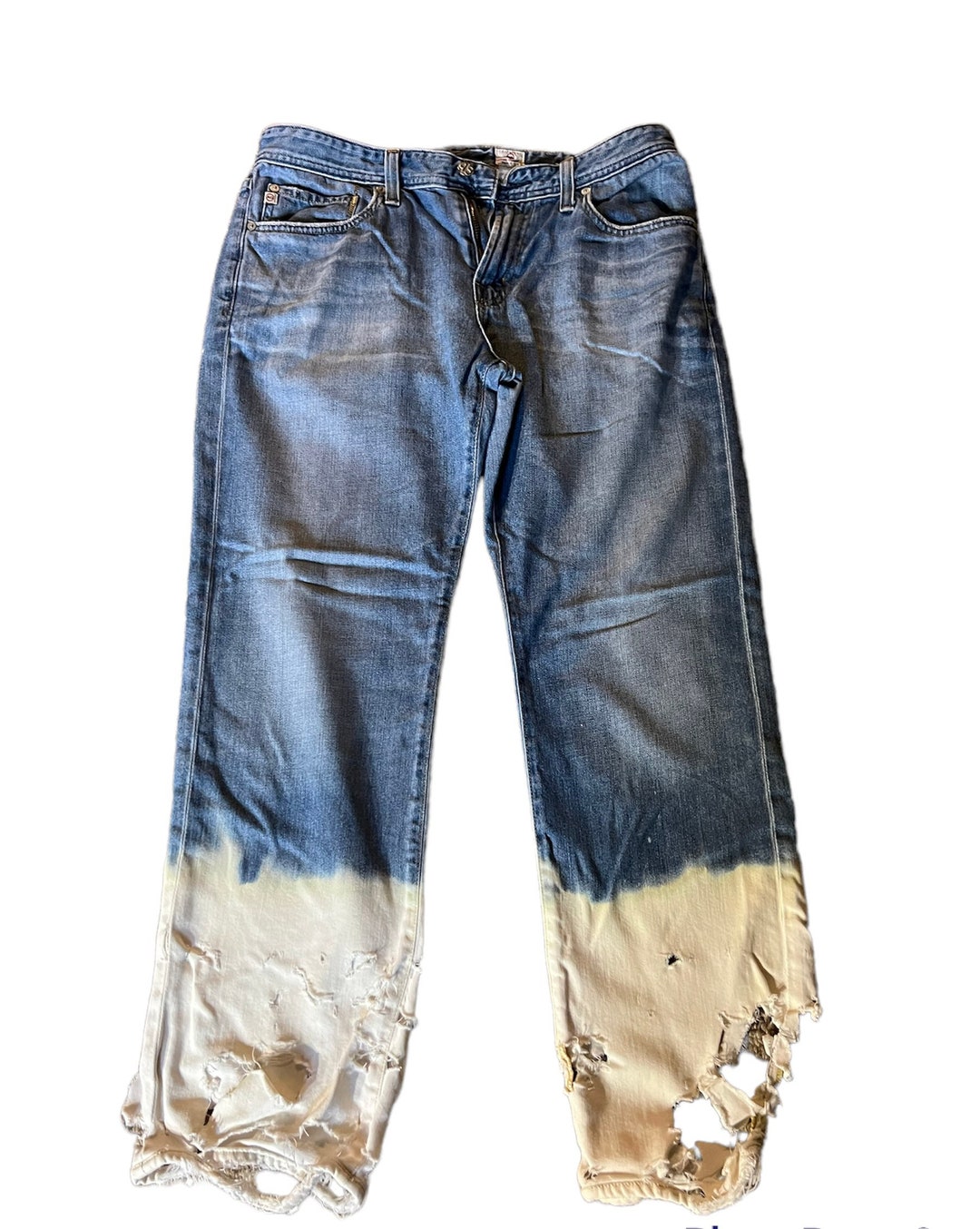 Distressed Jeans, Reverse Tie Dye Blue Denim Grunge Pants, Gender