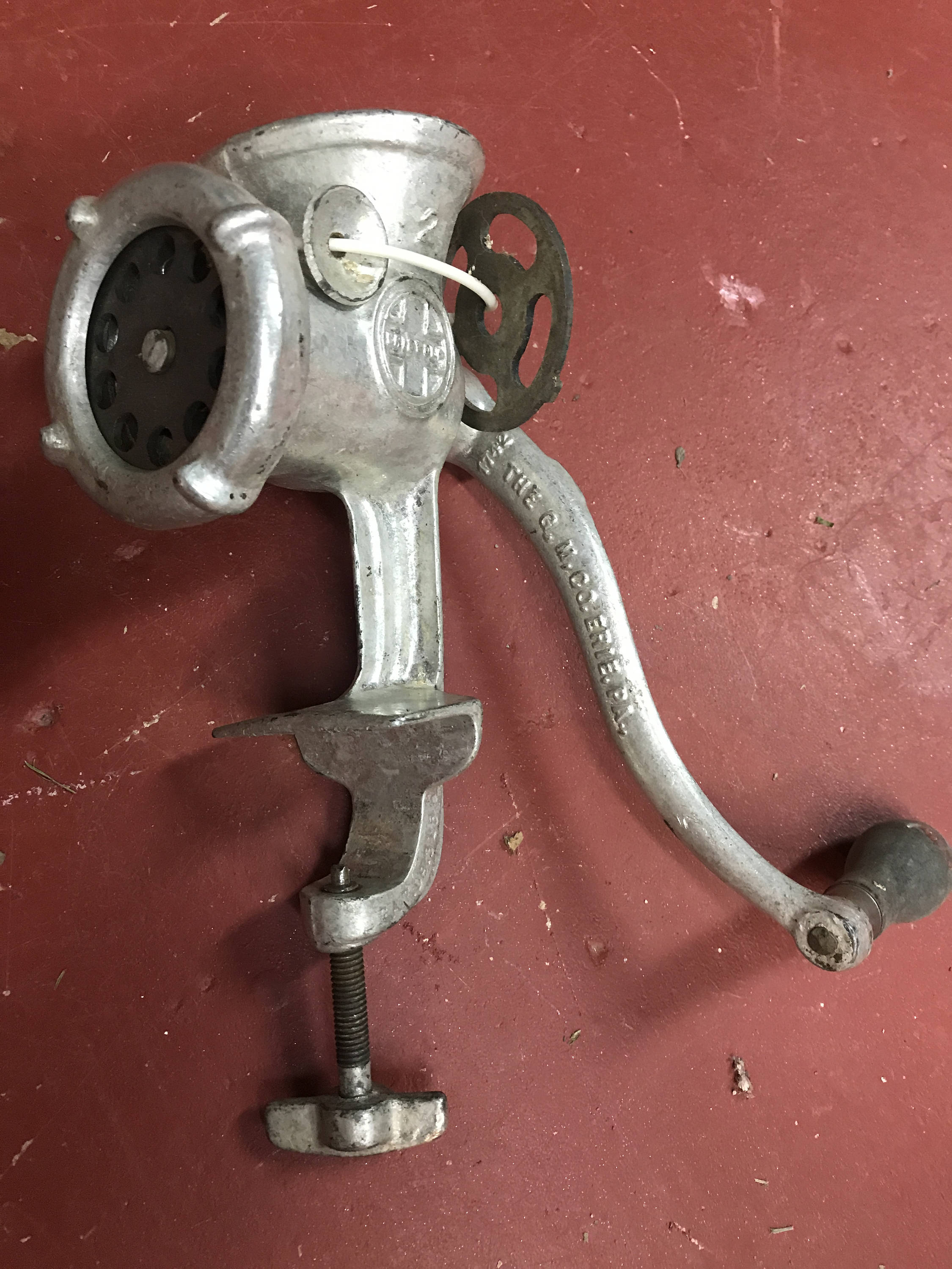 Griswold hand grinder, vintage farmhouse kitchen meat grinder