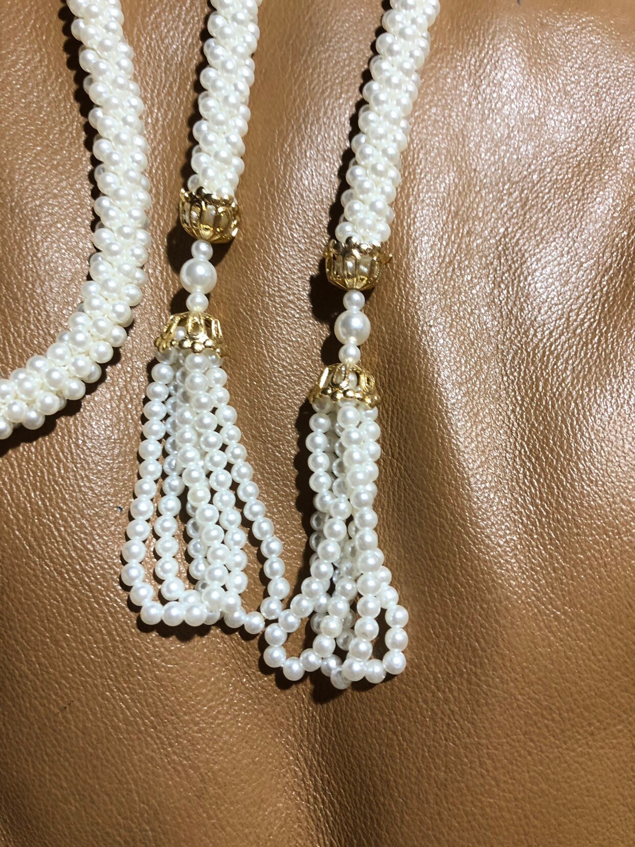 Faux Pearl Tassel Vintage Necklace - Flapper Costume Jewelry - Long ...