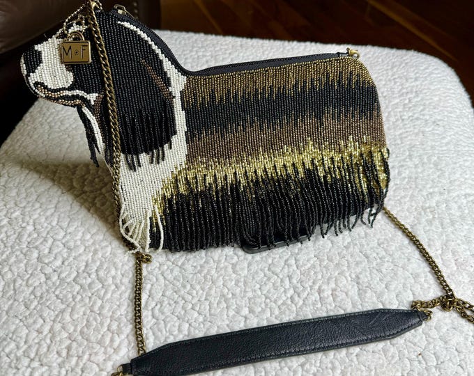 Dog Handbag, Mary Frances Purse, Beaded Pet Spaniel Shoulder Strap Crossbody Gift