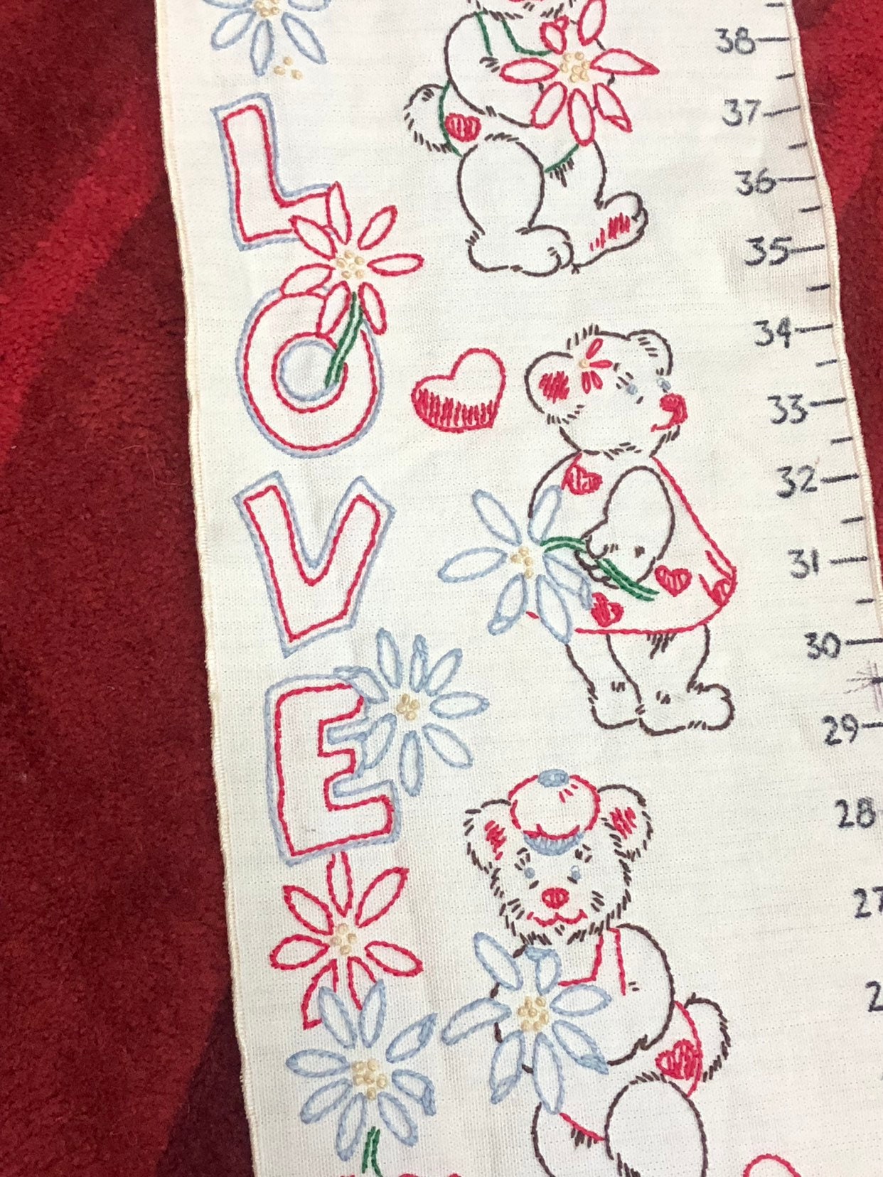 Children's Growth Chart, Vintage Needlepoint Wall Hanging, Housewarming