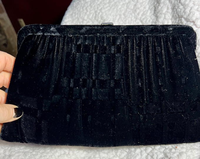 Black Velvet Handbag, Formal Cocktail Purse, Sparkle Silver