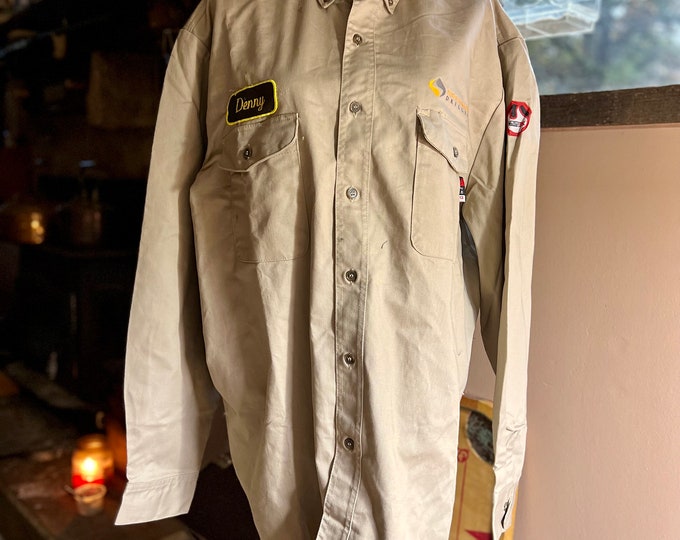 Khaki Work Shirt Denny, Unisex Heavy Utility Button Uniform Oxford, Concert Jacket