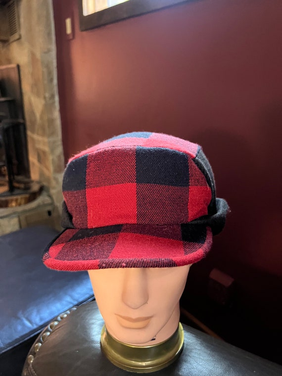 Red and Black Check Hat, Winter Wear Unisex Cap E… - image 7