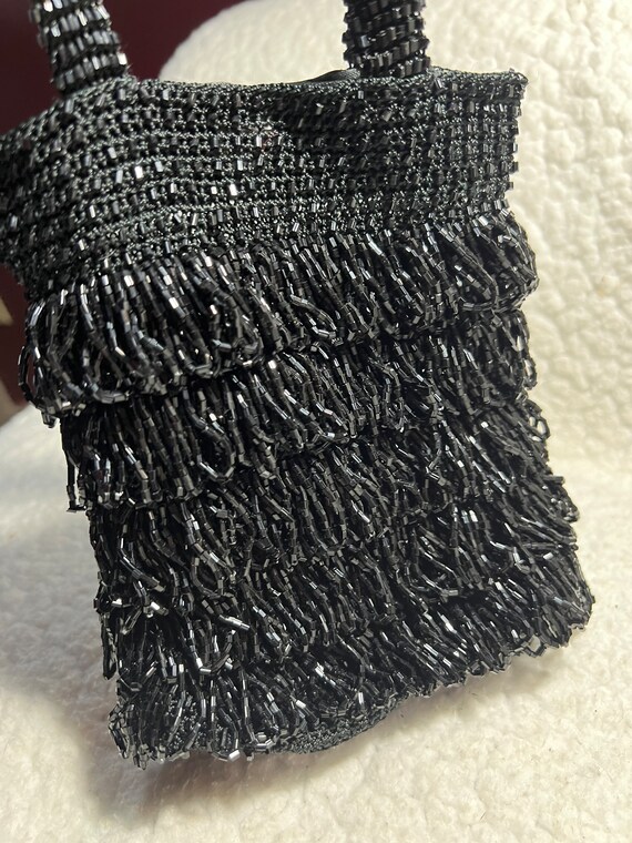 Black Flapper Handbag, Beaded Evening Cocktail Pu… - image 2