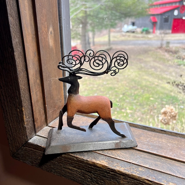 Deer Photograph Holder, Rustic Reindeer Picture Stand, Christmas Holiday Display