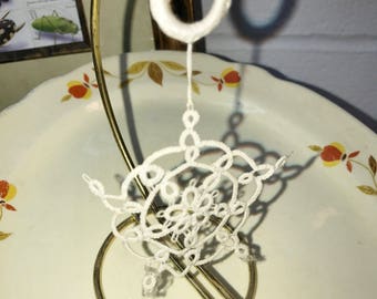 Snowflake Ornament and Hanger, Vintage Tatted Blind Pull