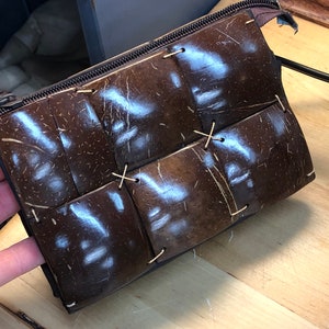 Brown Coconut Handbag, Tropical Island Souvenir, ravel Makeup Toiletry Bag - Handmade Clutch