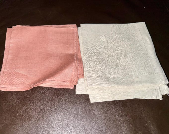 Linen Napkins Sets Pink and White Vintage Pure Hand Thread Made In Ireland  Lot 8 Napkins Total