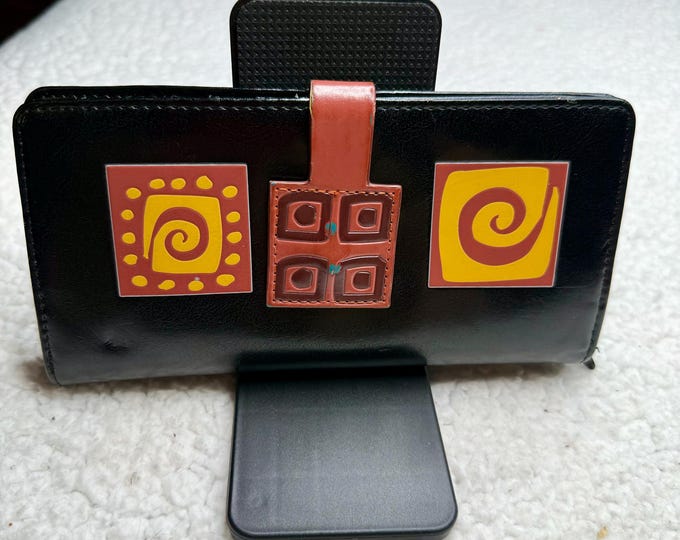 Black Wallet Credit Card Cash Holder Faux Leather Aztec Geometric