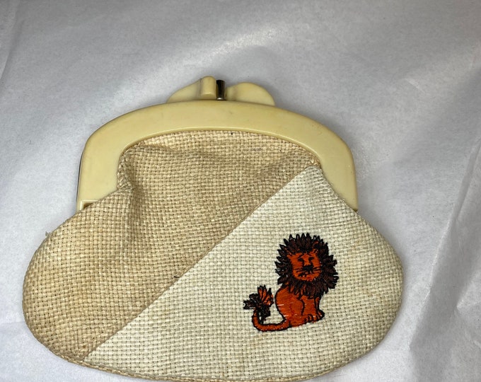 Lion change purse, retro coin bag, vintage money holder