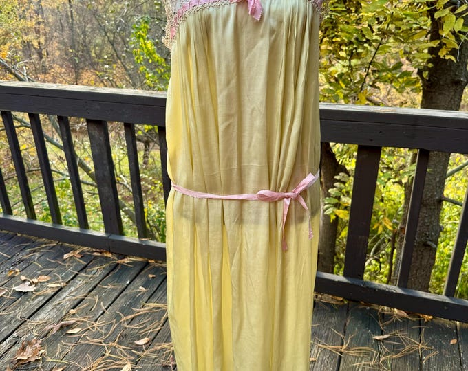 Silk Negligee Antique Handmade Lace and Ribbon Trim Sheer Lingerie, Flapper Peignoir