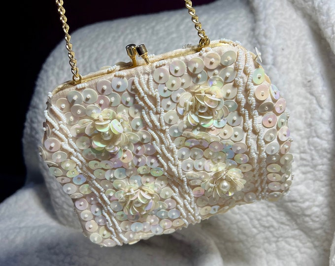 Iridescent Sequins Handbag, Fancy Sparkly Evening Bag, Beaded Purse
