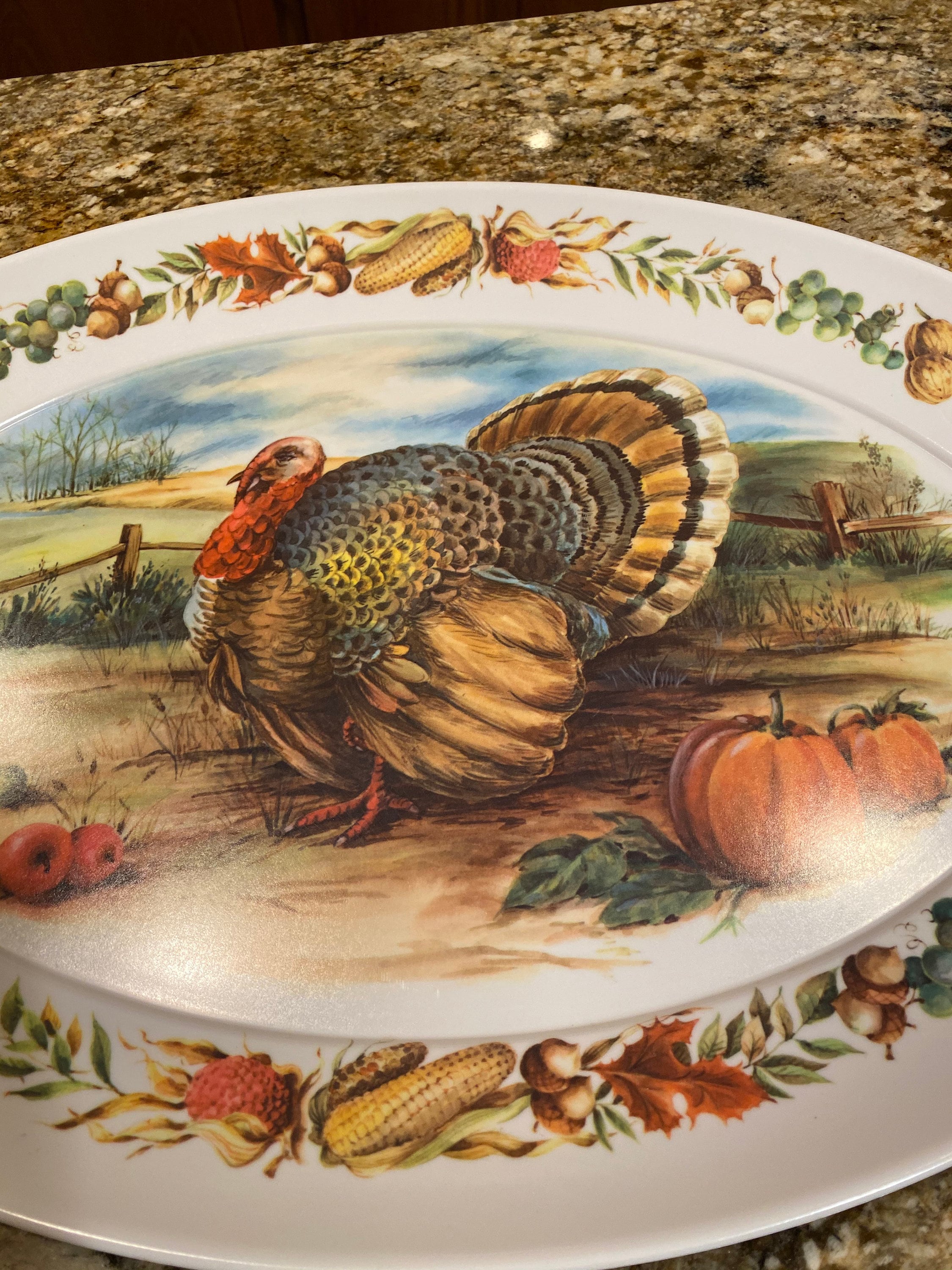 Thanksgiving Turkey Serving Platter, Large Decorative Vintage