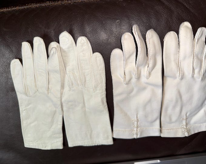 White Gloves Leather Kid Mid Century Formal Fashion Easter Church Costume