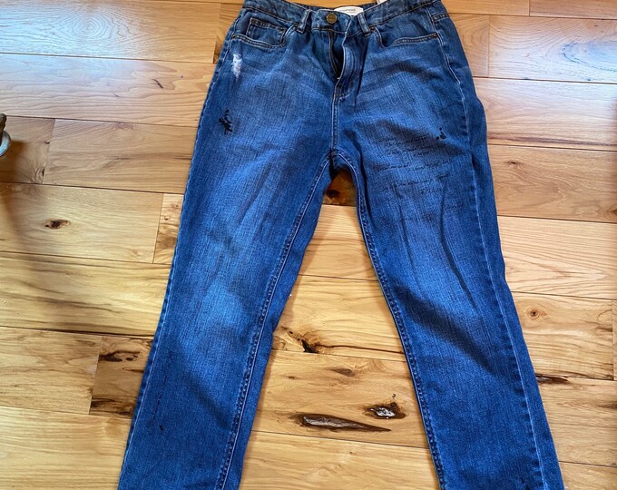 Women’s blue jeans, distressed denim jeans, French designer pants