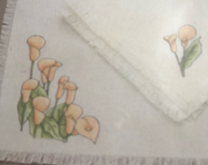 Calla Lilly place mats and napkins, hobby craft, Vintage Linens