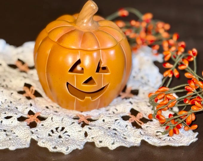Halloween Pumpkin Tea Light Candle Holder, Jack O Lantern Party Lite Display