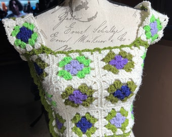 Granny Square Shirt, Summer Concert Top, Upcycled Crochet