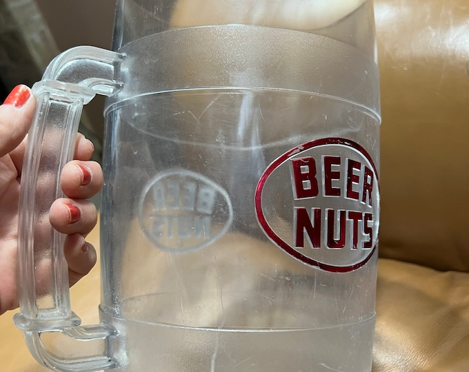 Beer Nuts Large Plastic Mug Container, Vintage Barware Snack Storage, Peanut Jug