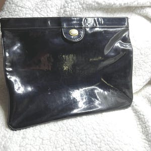 Black Patent Leather Clutch Handbag, Vintage Formal Fashion Purse