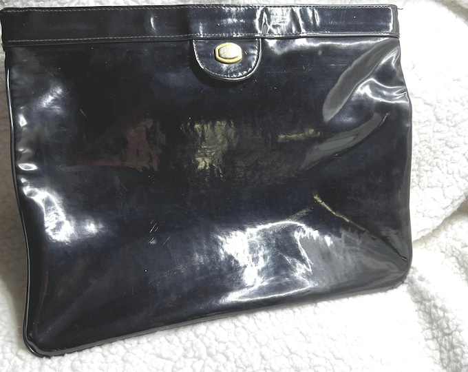 Black Patent Leather Clutch Handbag, Vintage Formal Fashion Purse