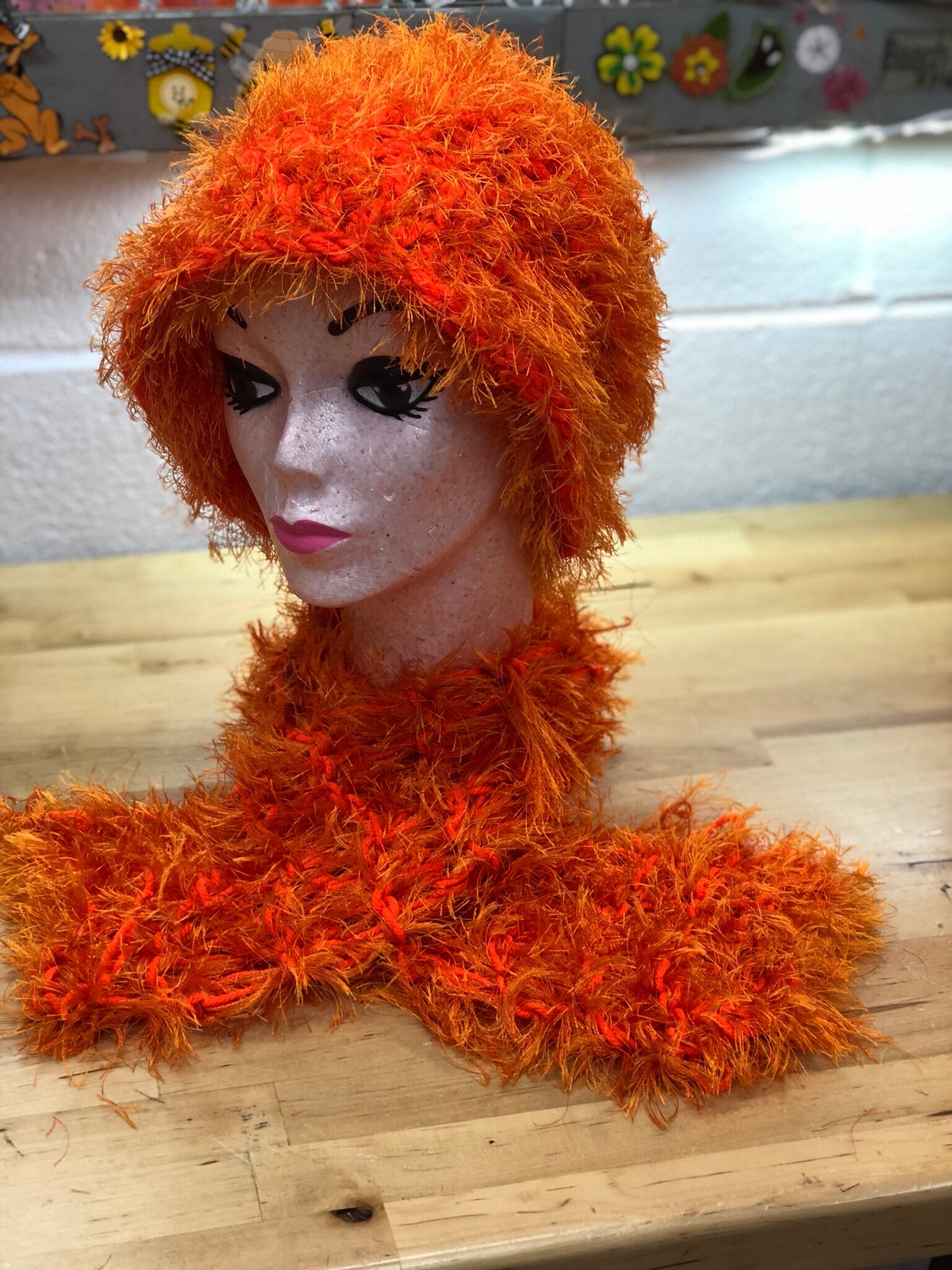 Hunter Orange Hat And Scarf Set Unisex