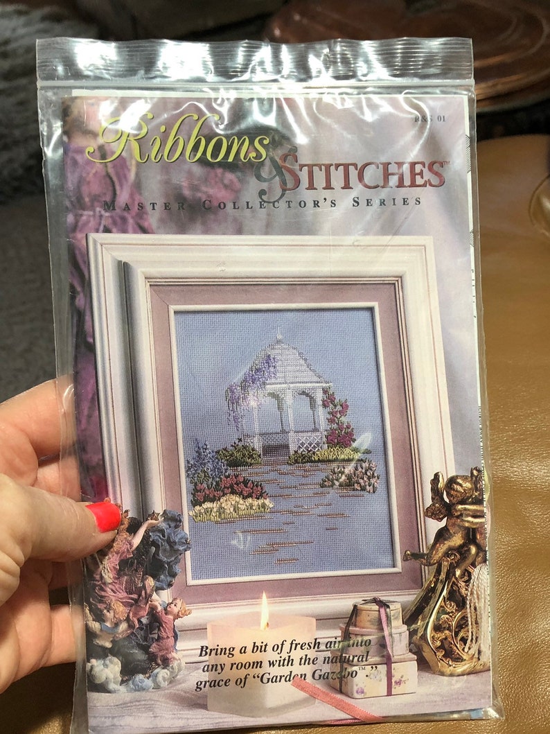 Cross Stitch Project Kit Ribbons and Stitches Craft Kit Garden Scene Needlepoint Kit