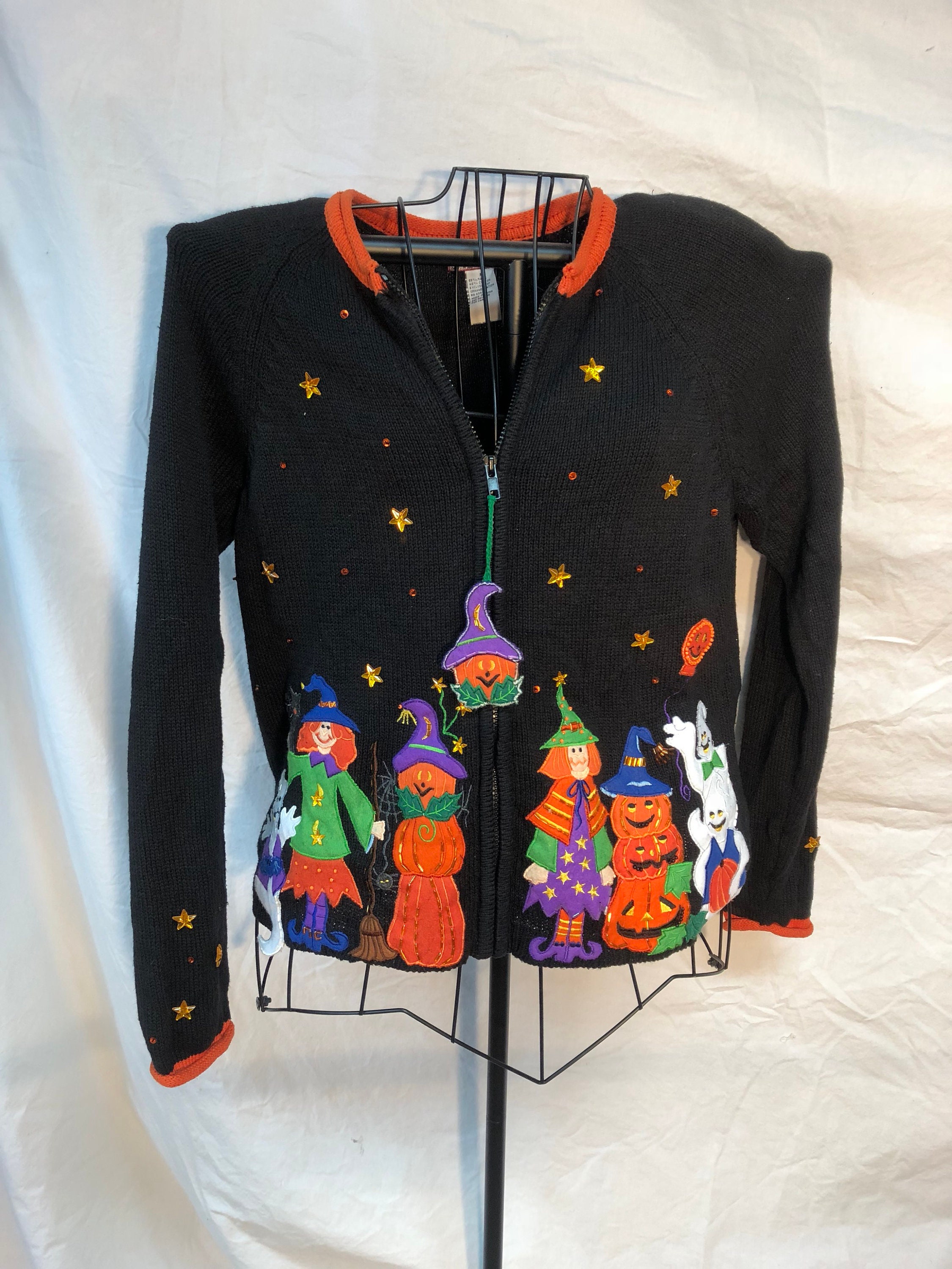 Halloween Cardigan Sweater - Pumpkins black and orange embellishments ...