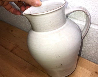 White Vintage Pottery Pitcher, Farmhouse Kitchenware, White Cottage Chic Decor - Bridal Shower Gift