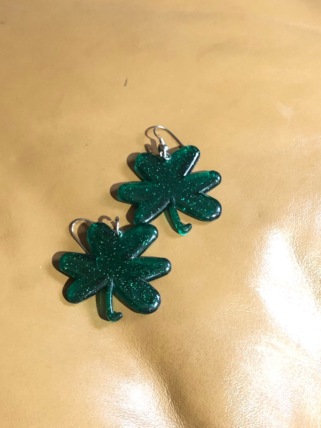 Green Shamrock Dangle Earrings, St Patrick's Day Jewelry
