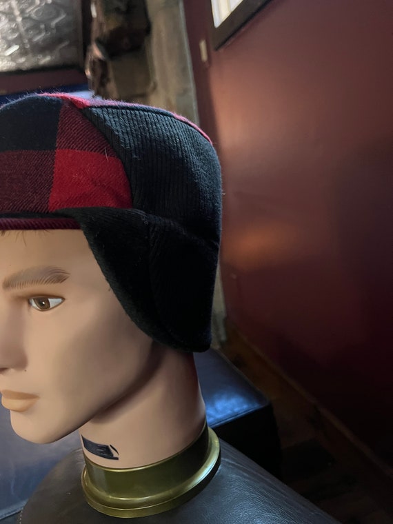 Red and Black Check Hat, Winter Wear Unisex Cap E… - image 4