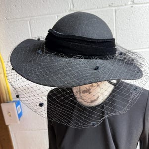 Black Women&#39;s Hat Face Veil Vintage Formal Funeral Mid Century